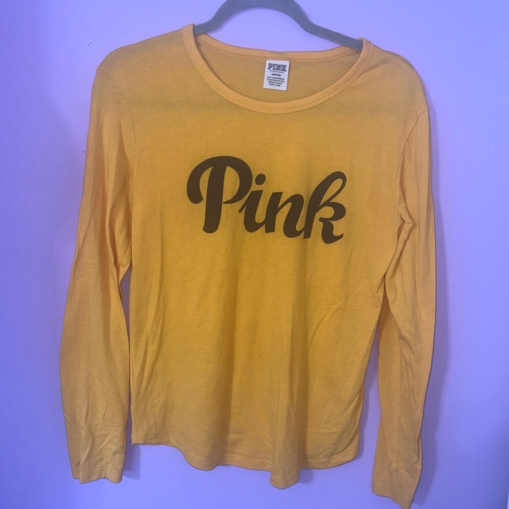 PINK Victoria’s Secret Yellow/Gold Long Sleeve logo shirt